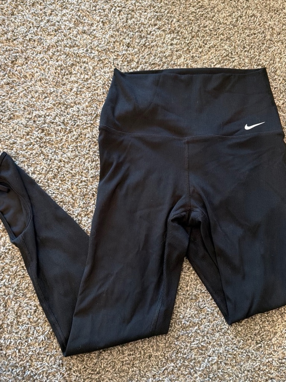 Nike black ribbed dri fit leggings with key hole cut out on leg